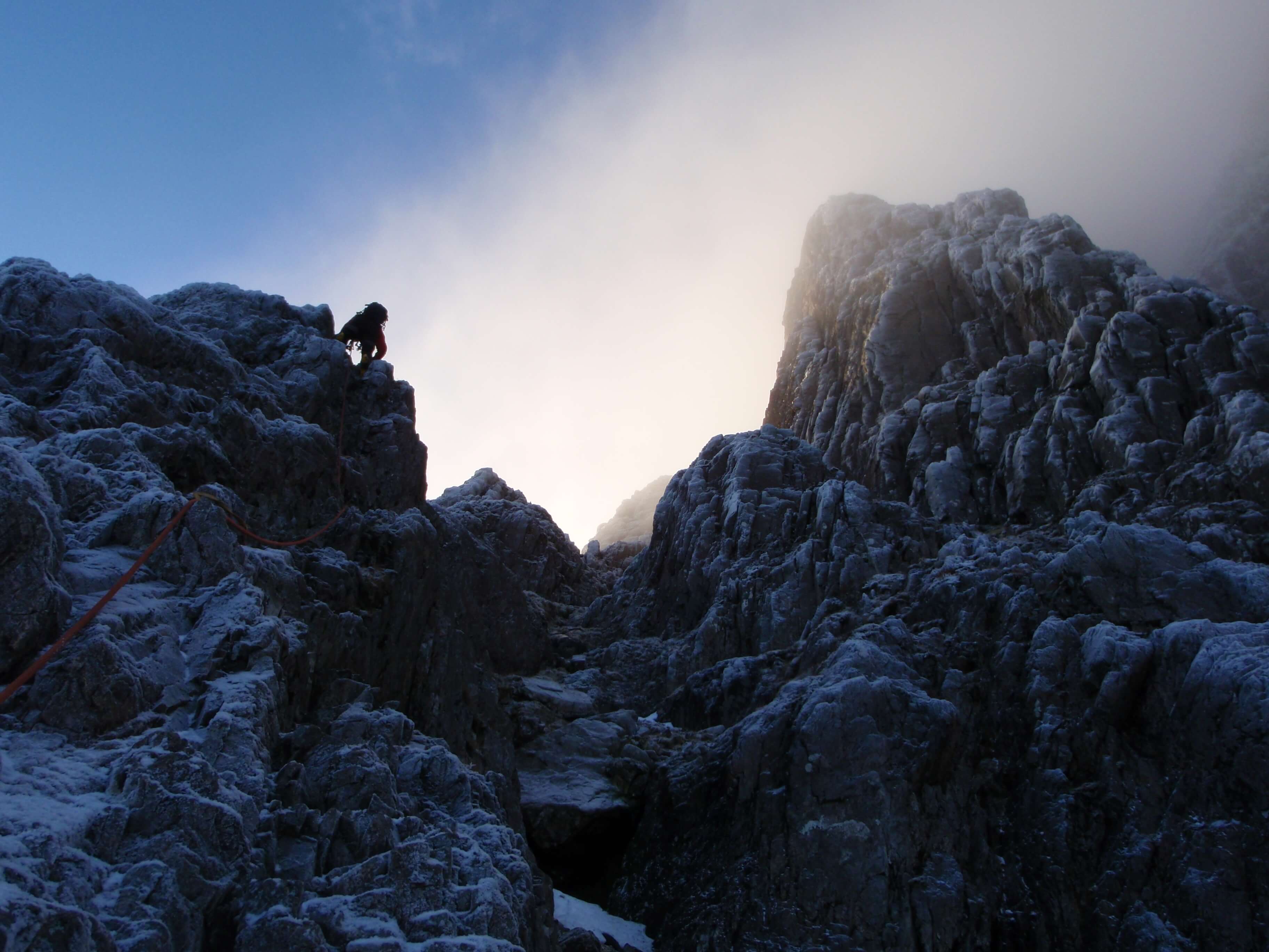 Climber on Curved Ridge on Bucahille Etive Mor, in Glen Coe