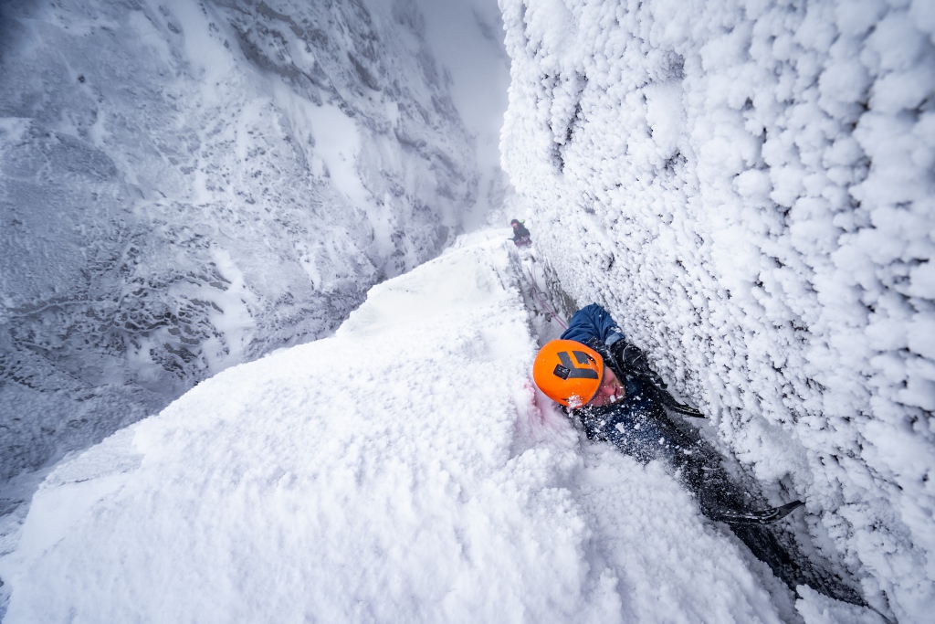 Willis Morris climbing Babylon on Ben Nevis