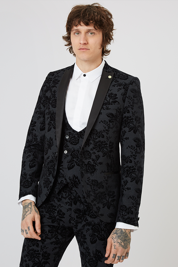 Fleet Floral Skinny Fit Tuxedo Jacket Black