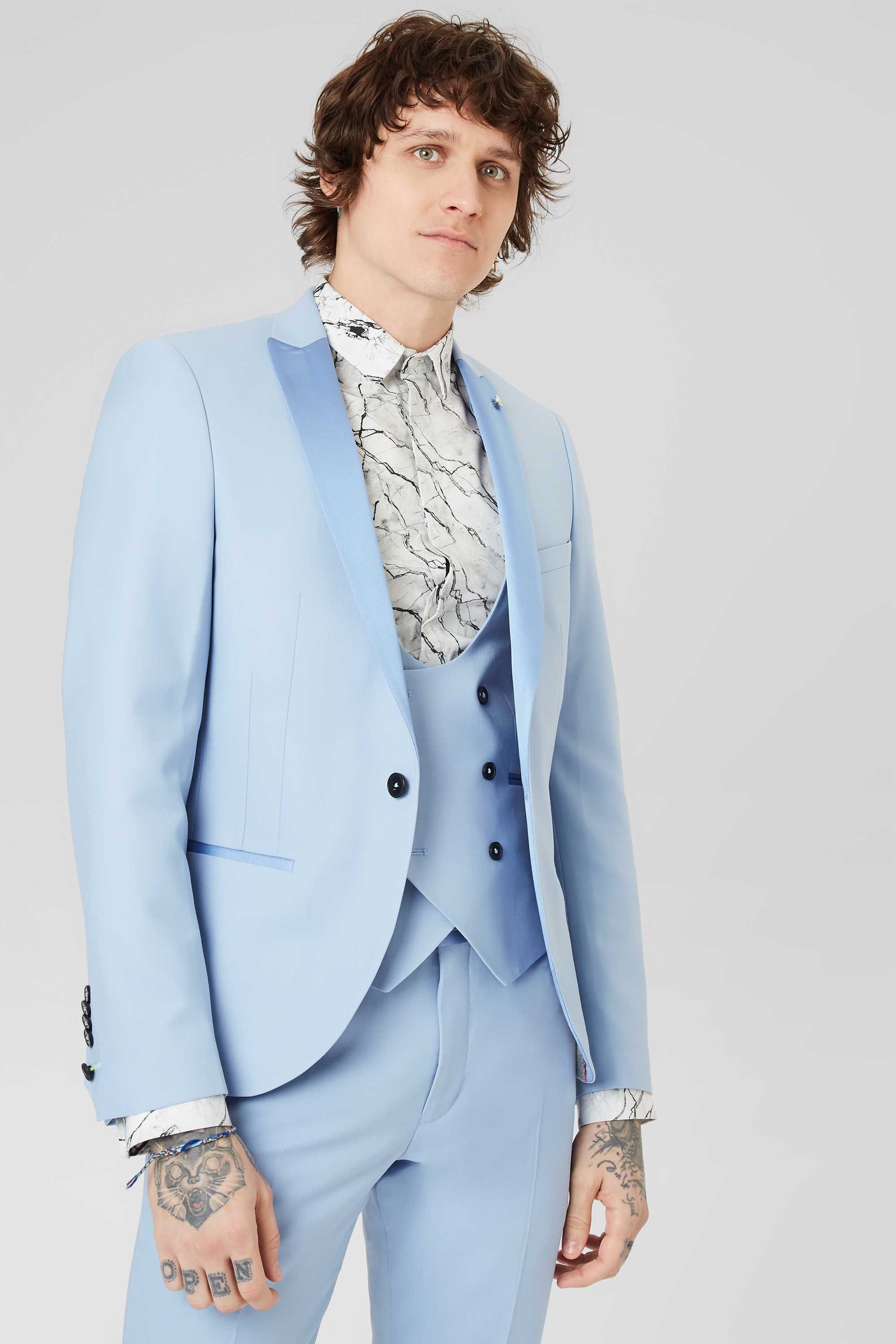 BRIAN SKINNY FIT TUXEDO JACKET IN ICE BLUE