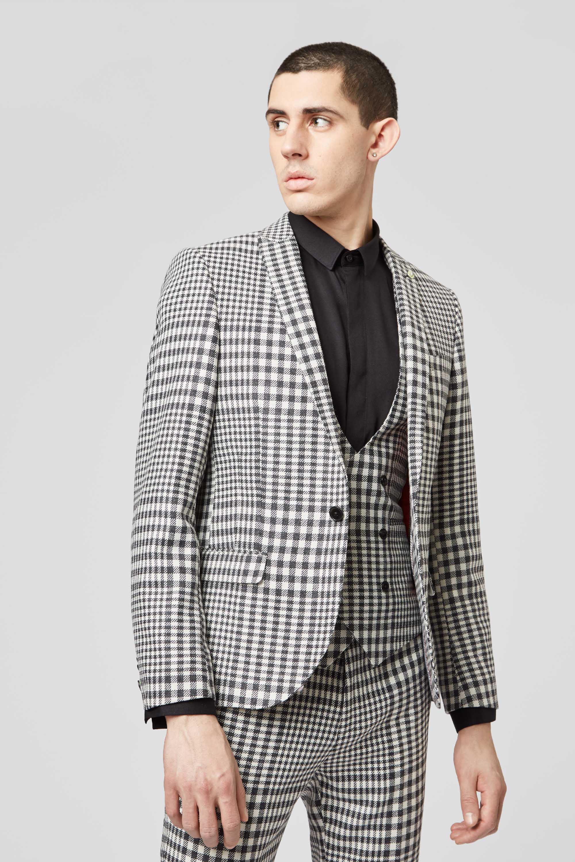 PAGLIA SKINNY FIT BLACK AND WHITE GINGHAM SUIT JACKET