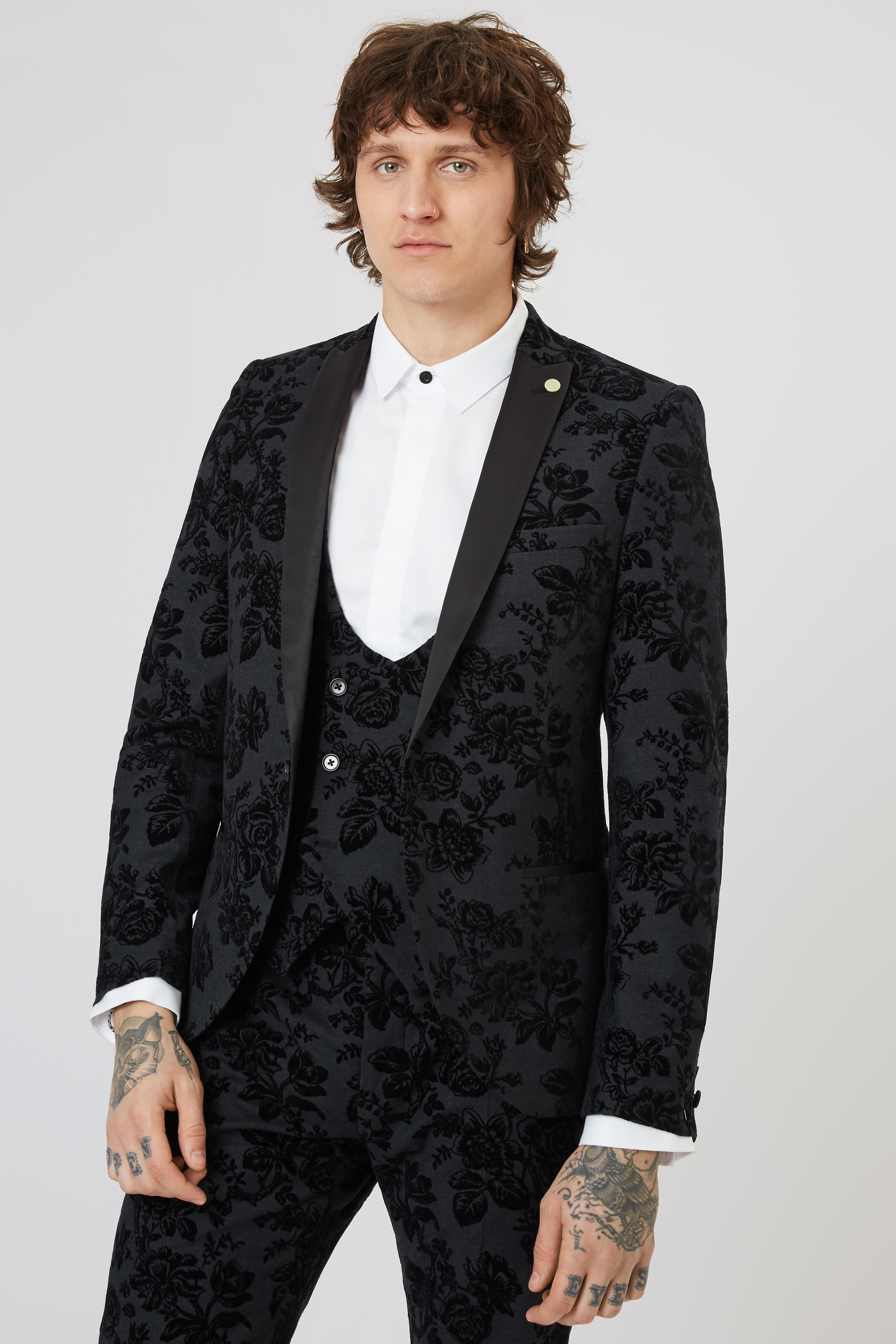 FLEET FLORAL SKINNY FIT TUXEDO JACKET BLACK