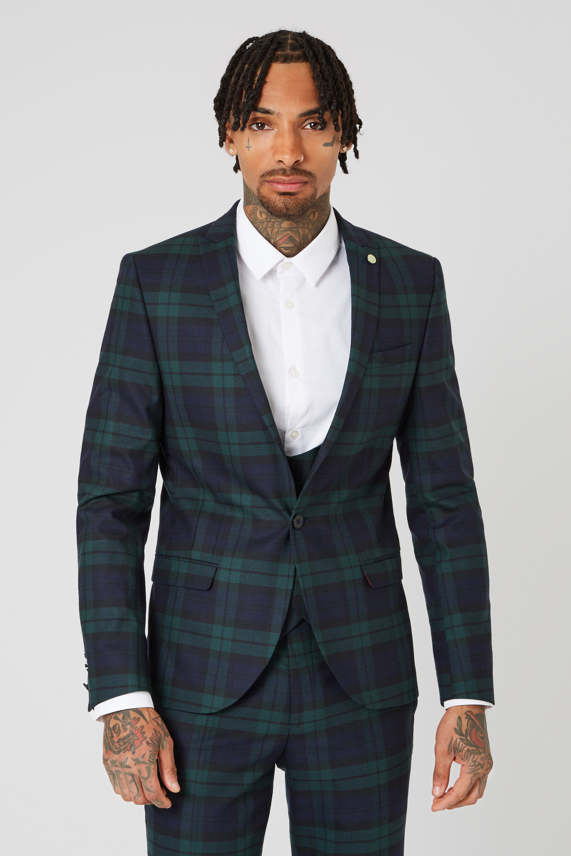 GINGER SKINNY FIT JACKET IN GREEN TARTAN