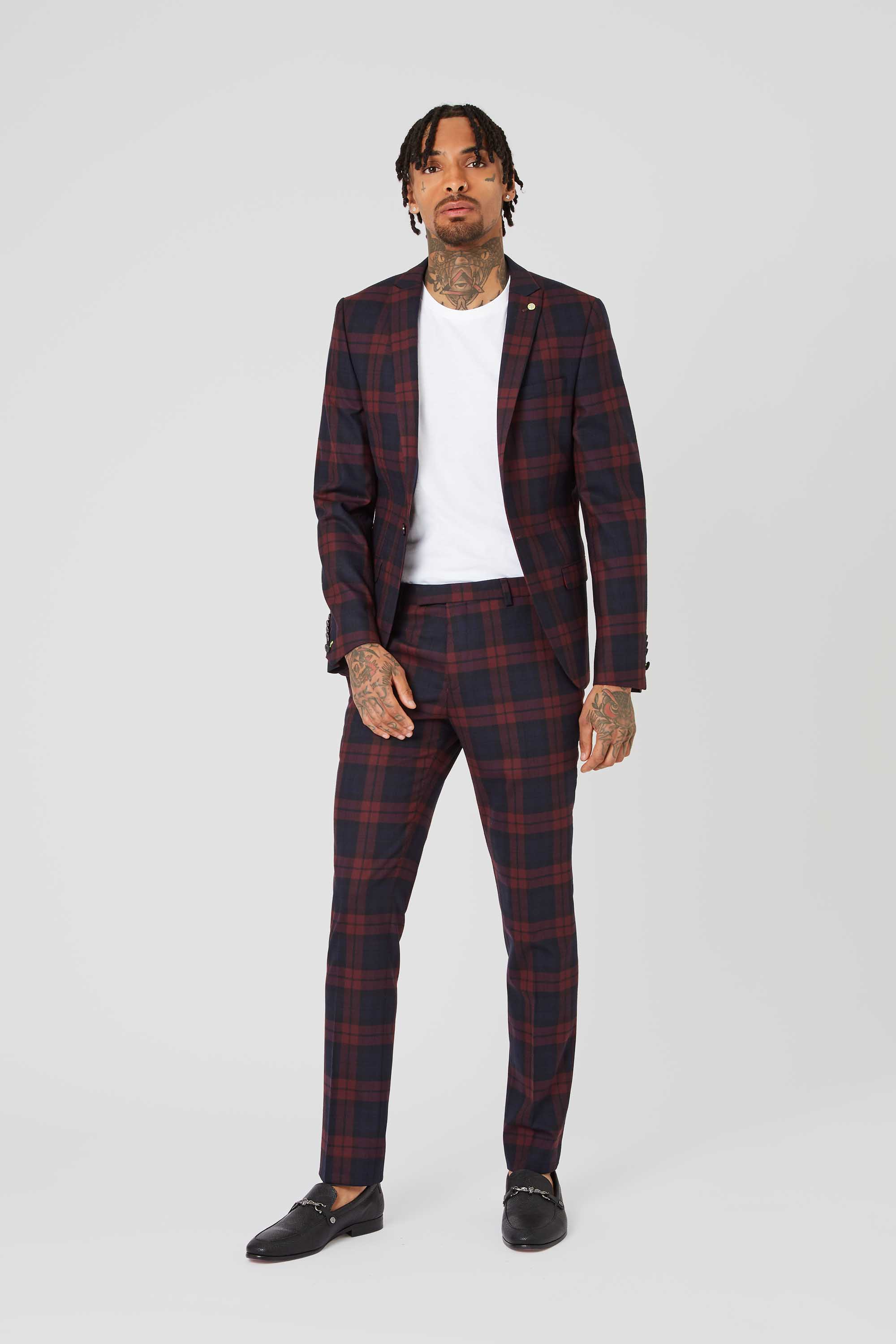 GINGER SKINNY FIT JACKET IN BURGUNDY TARTAN