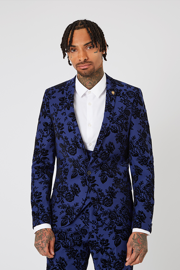 JACKAL SKINNY FIT SUIT JACKET WITH FLORAL FLOCKING