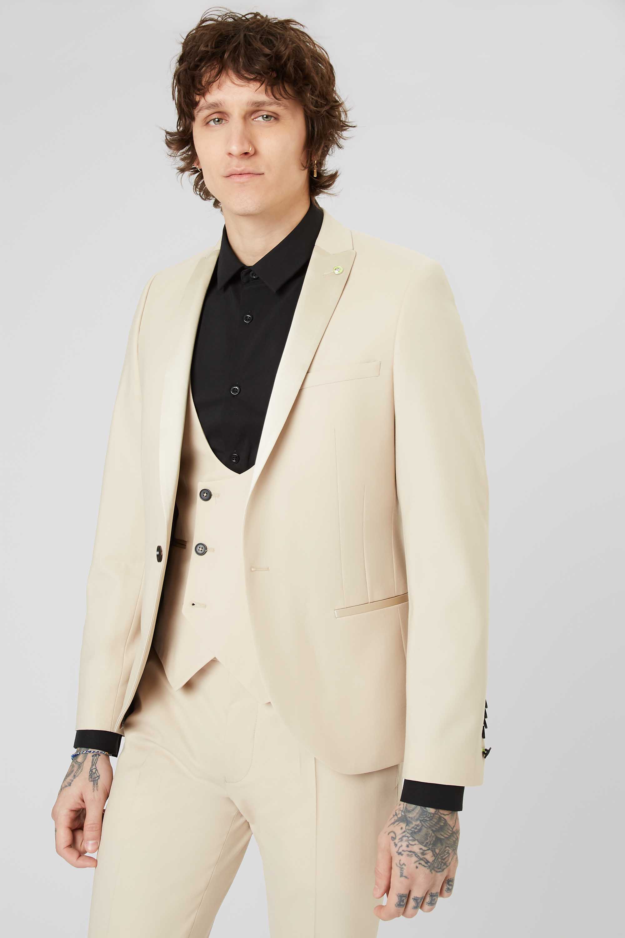 BRIAN SKINNY FIT TUXEDO JACKET IN STONE